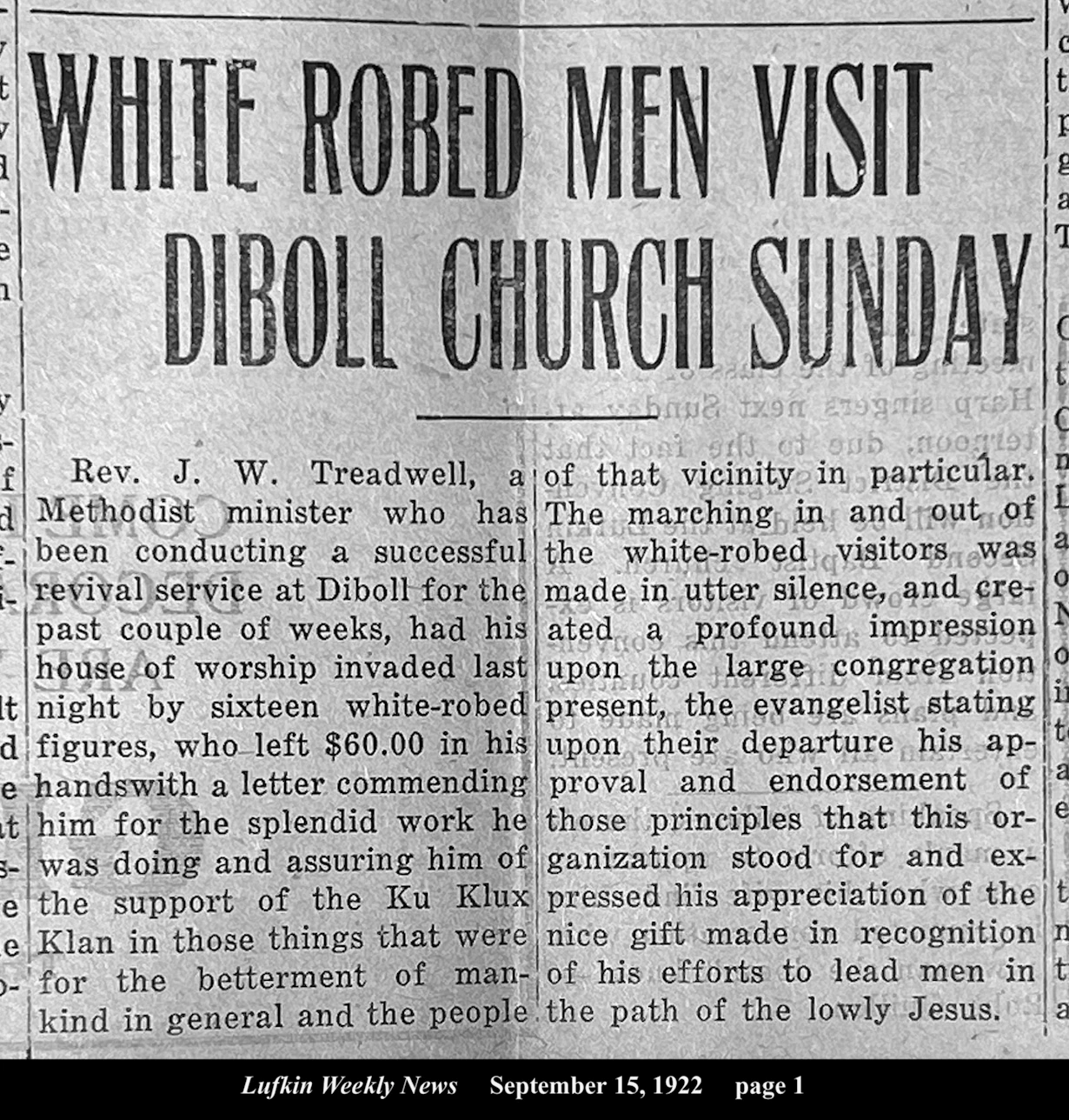 The Ku Klux Klan in Angelina County, Lufkin, and Diboll, Texas During the Early 1920’s