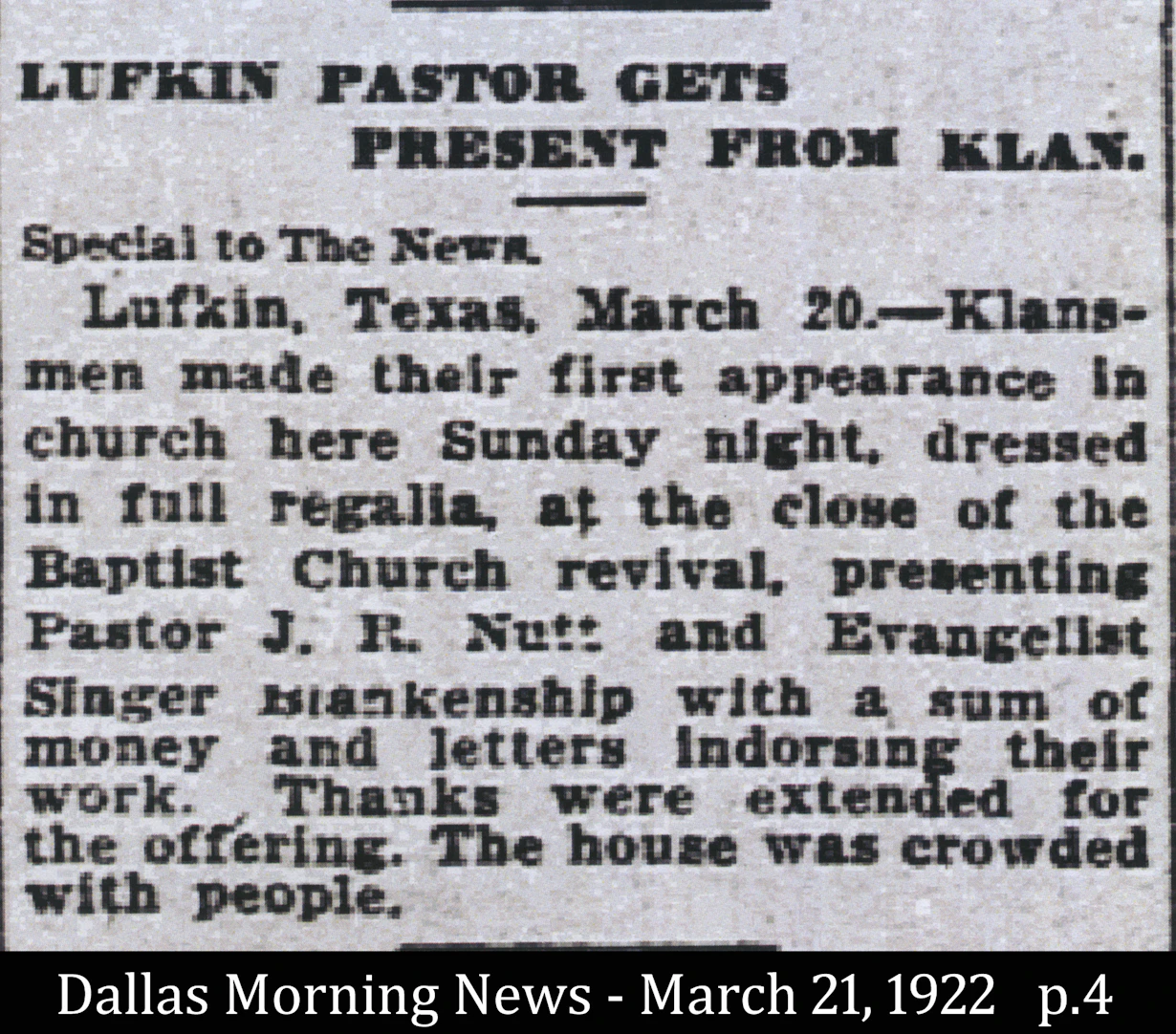 The Ku Klux Klan in Angelina County, Lufkin, and Diboll, Texas During the Early 1920’s